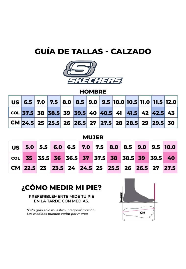 Tallas 2025 skechers hombre