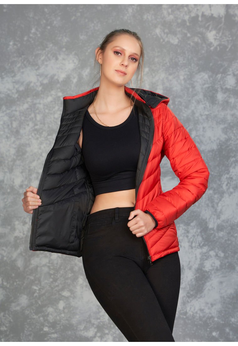 Chaqueta Impermeable Corta Combinada Para Mujer