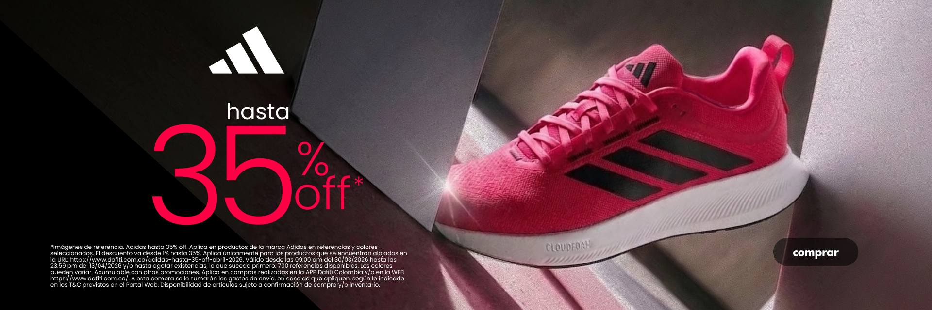 Adidas hasta 35% off Abril 2026 