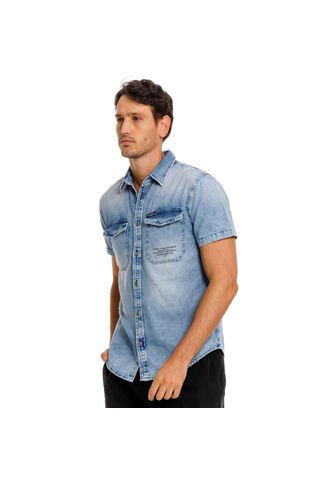 Marithe Francois Girbaud Camisa Manga Corta Denim Para Hombre Napoleón Girbaud MARITHE FRANCOIS GIRBAUD
