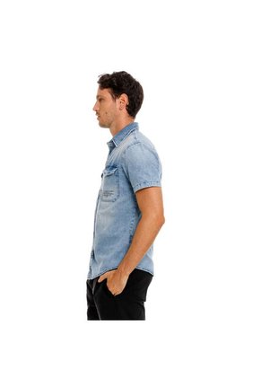 Marithe Francois Girbaud Camisa Manga Corta Denim Para Hombre Napoleón Girbaud