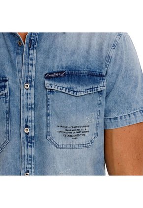 Marithe Francois Girbaud Camisa Manga Corta Denim Para Hombre Napoleón Girbaud