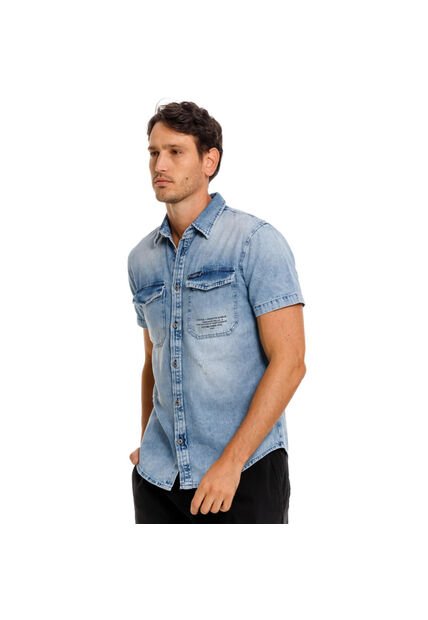 Marithe Francois Girbaud Camisa Manga Corta Denim Para Hombre Napoleón Girbaud