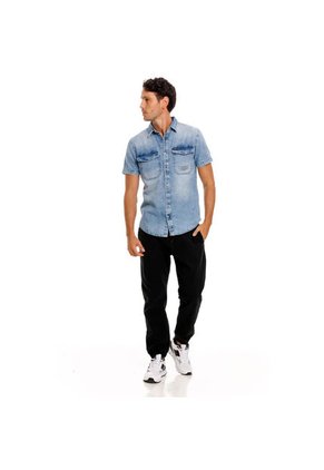 Marithe Francois Girbaud Camisa Manga Corta Denim Para Hombre Napoleón Girbaud