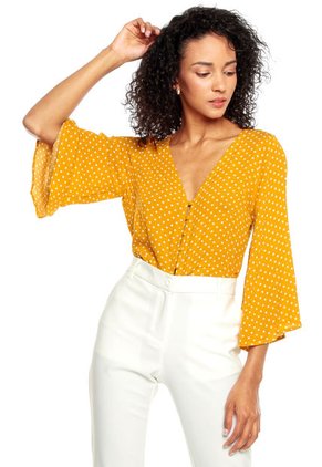 Blusa Mostaza-Blanco Active