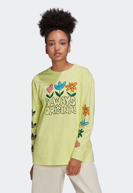Camiseta Manga Larga Amarillo Neón-Multicolor adidas Originals Always  Original