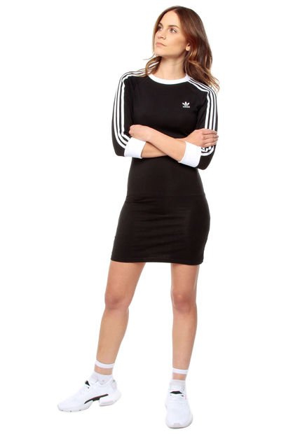 Vestido Negro Blanco adidas Originals 3 Stripes Dress Compra Ahora Dafiti Colombia