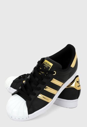 Tenis Lifestyle Negro-Dorado-Blanco adidas Originals Superstar Puntera Metálica