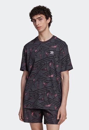Camiseta Negro-Gris-Lila adidas Originals Rekive Trifolio