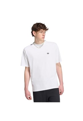 Camiseta Gris Adidas Trifolio Essentials Holgada Hombros Caídos Blanco