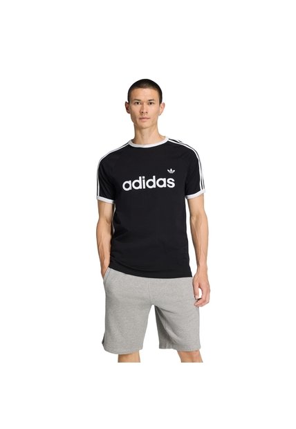 Camiseta Azul Adidas Ceñida Ringer 3 Rayas Negro