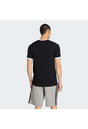 Camiseta Azul Adidas Ceñida Ringer 3 Rayas Negro