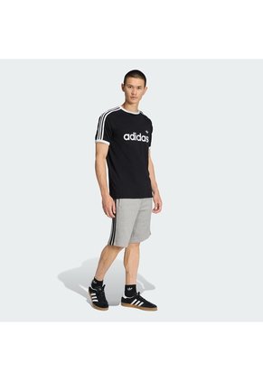 Camiseta Azul Adidas Ceñida Ringer 3 Rayas Negro