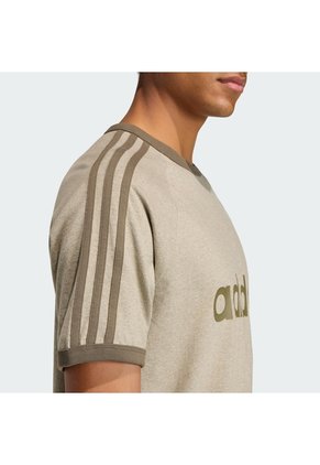 Camiseta Azul Adidas Ceñida Ringer 3 Rayas Verde