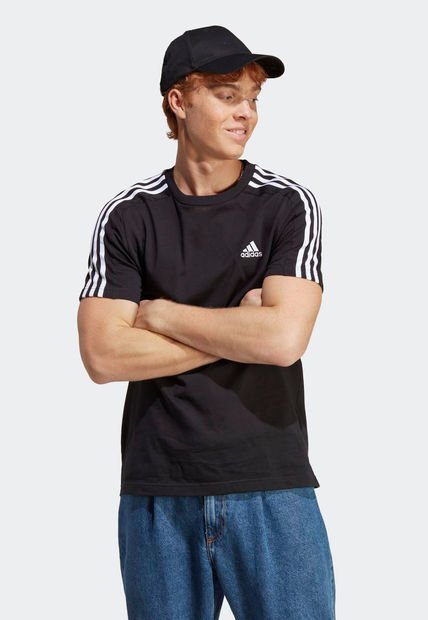 Camiseta Negro-Blanco adidas Originals Essentials 3 Rayas