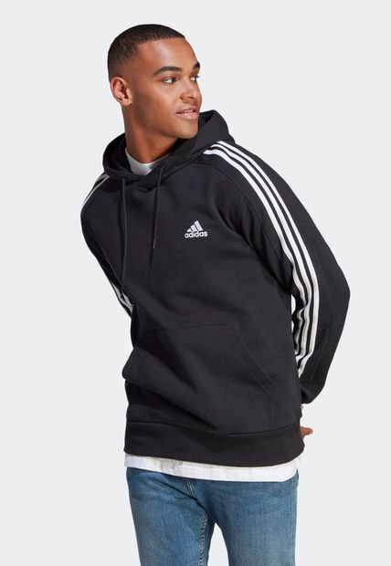 Hoodie Negro-Blanco adidas Performance Essentials 3 Rayas