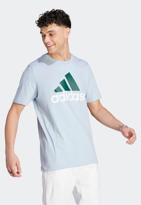 Camiseta Azul Grisáceo-Verde-Blanco adidas Performance Essentials Logo Grande