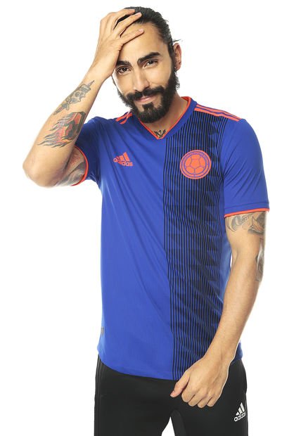 Camiseta Selección Colombia Azul Royal-Naranja Neón adidas Performance FCF  A AU JSY