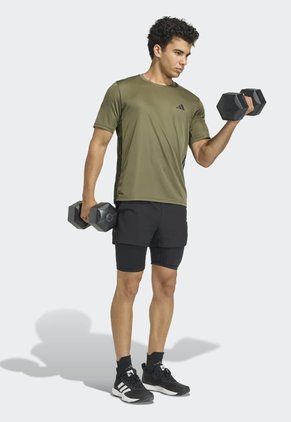 Camiseta Training adidas Performance Workout Essentials Base 3 Rayas Verde Oliva