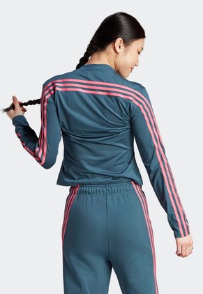 Camiseta Manga Larga Azul Petróleo-Rosa adidas Performance Future Icon 3 Rayas