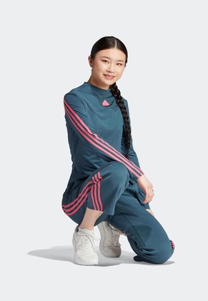 Camiseta Manga Larga Azul Petróleo-Rosa adidas Performance Future Icon 3 Rayas