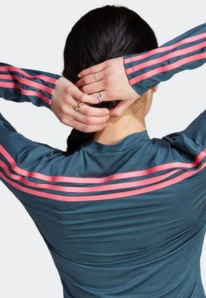Camiseta Manga Larga Azul Petróleo-Rosa adidas Performance Future Icon 3 Rayas