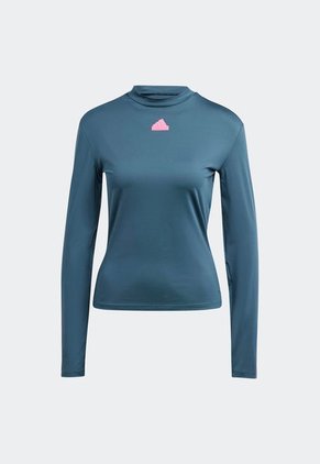 Camiseta Manga Larga Azul Petróleo-Rosa adidas Performance Future Icon 3 Rayas