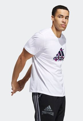 Camiseta Blanco-Negro-Fucsia adidas Performance 3-Stripes Graphic Tee