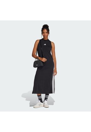 Vestido Negro Adidas Largo Racerback Essentials 3 Rayas Mujer