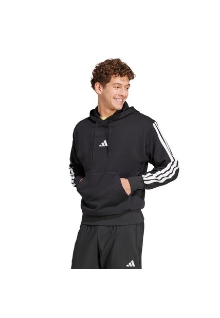 Buzo Negro Adidas Hoodie Essentials 3 Rayas Hombre