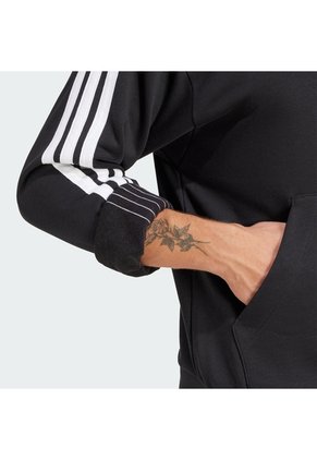 Buzo Negro Adidas Hoodie Essentials 3 Rayas Hombre