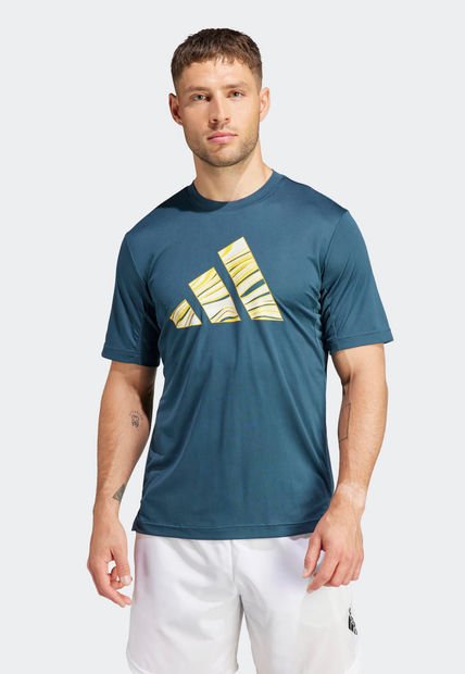 Camiseta Azul Petróleo-Blanco-Amarillo adidas Performance HIIT Slogan