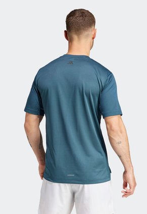 Camiseta Azul Petróleo-Blanco-Amarillo adidas Performance HIIT Slogan