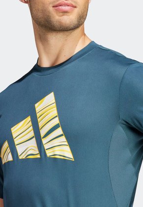 Camiseta Azul Petróleo-Blanco-Amarillo adidas Performance HIIT Slogan