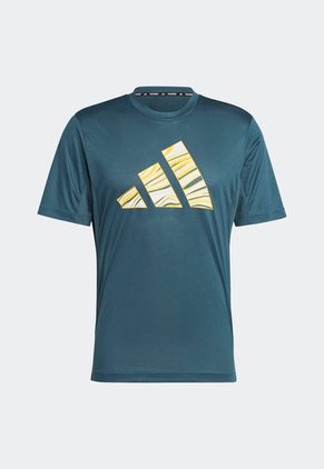 Camiseta Azul Petróleo-Blanco-Amarillo adidas Performance HIIT Slogan