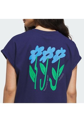 Camiseta Blanco Adidas Graphic Three Flowers Manga Corta Azul