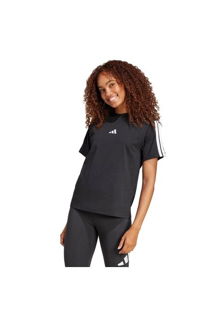 Camiseta Negra Adidas Essentials 3 Rayas Mujer