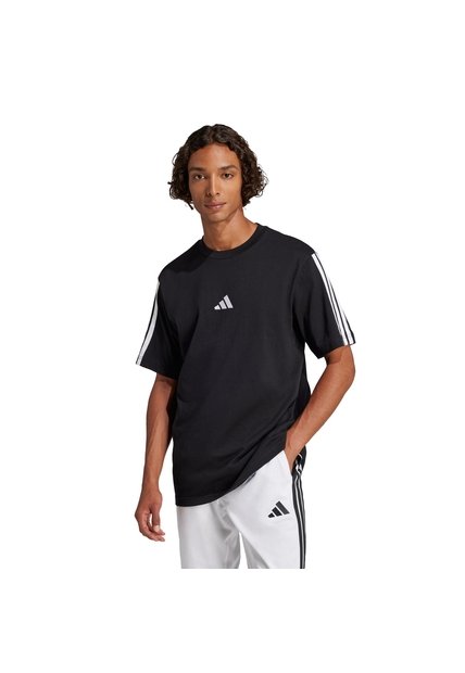 Camiseta Negra Adidas Essentials 3 Rayas Tejido Jersey Hombre