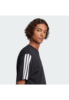 Camiseta Negra Adidas Essentials 3 Rayas Tejido Jersey Hombre