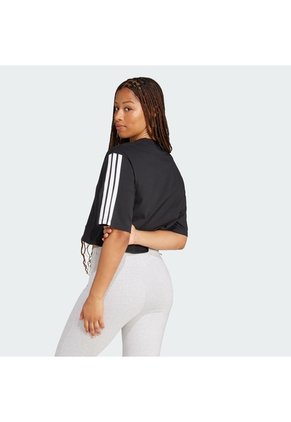 Camiseta Negra Adidas Essentials 3 Rayas Mujer