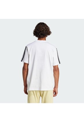 Camiseta Blanca Adidas Essentials 3 Rayas Tejido Jersey Hombre