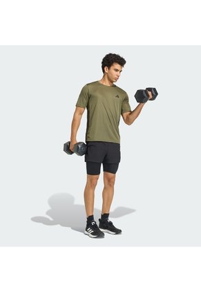 Camiseta Entrenamiento Verde Adidas Workout Essentials Base 3 Rayas Hombre
