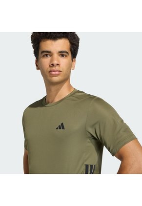 Camiseta Entrenamiento Verde Adidas Workout Essentials Base 3 Rayas Hombre