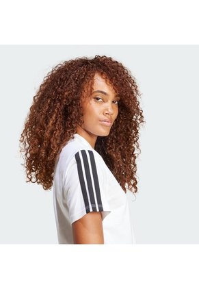 Camiseta Blanca Adidas Essentials 3 Rayas Mujer