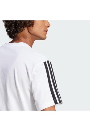 Camiseta Blanca Adidas Essentials 3 Rayas Tejido Jersey Hombre