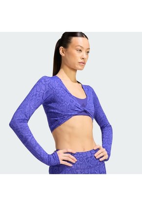 Camiseta Entrenamiento Morada Adidas Primelift Workout Snake Twist Doble Faz Mujer