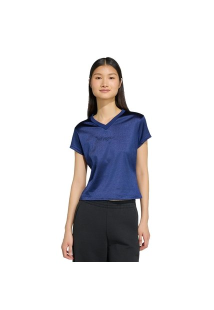 Camiseta Entrenamiento Azul Adidas Seasonal Essentials Satén Mujer