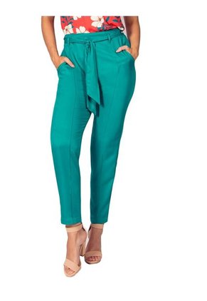 PANTALÓN ADRISSA CON VENA Y CINTURÓN VERDE TURMALINA