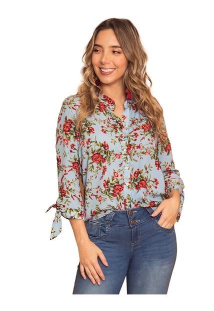 CAMISA ADRISSA CON ANUDADO EN MANGAS FULL ESTAMPACIÓN