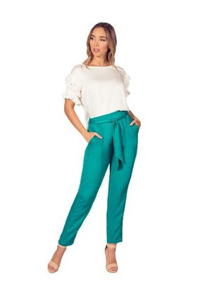 PANTALÓN ADRISSA CON VENA Y CINTURÓN VERDE TURMALINA
